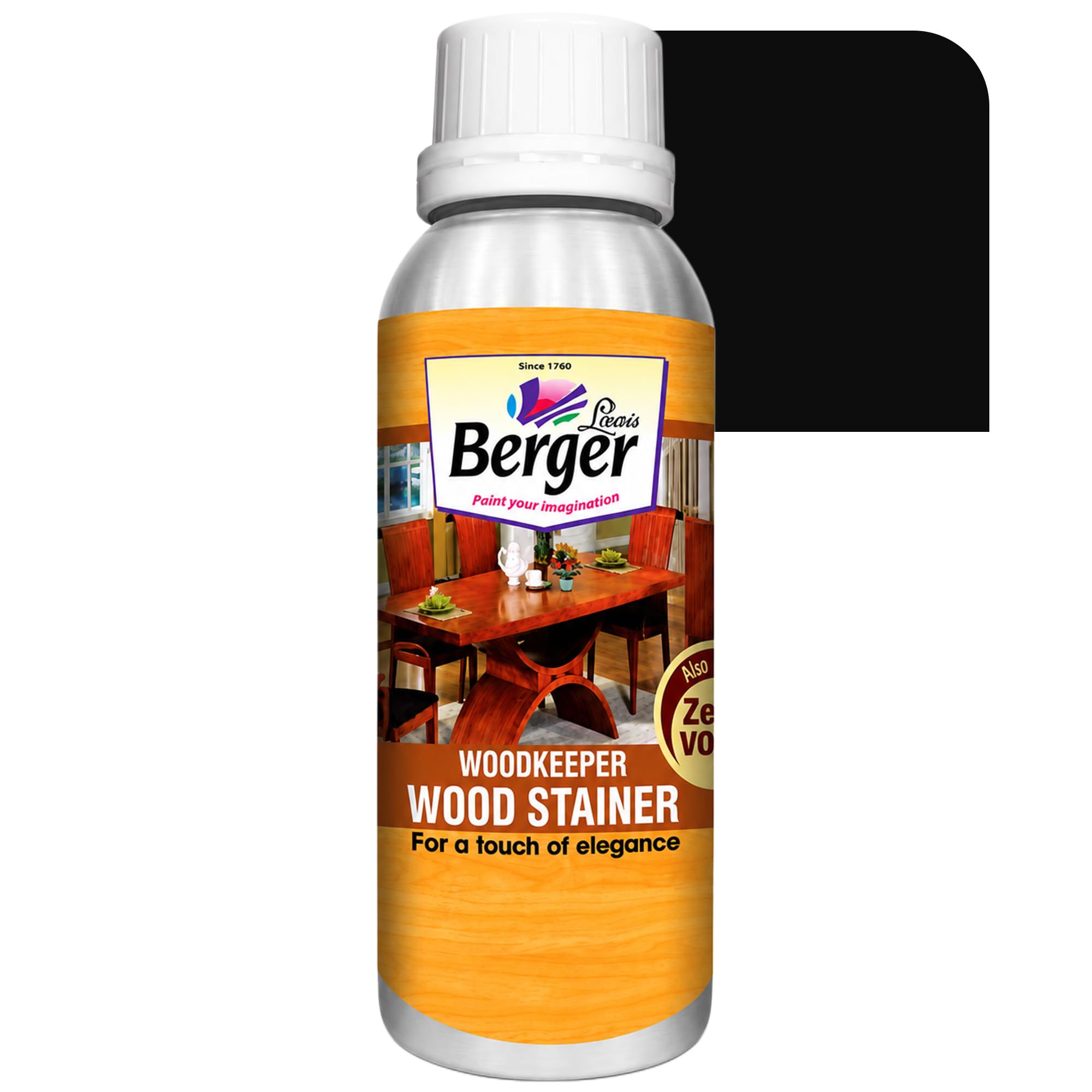 Berger Wood Keeper Ebony Black Wood Stain with Leakproof Bottle & Easy Cloth Application Transparent Solvent-Based Stainer for Home Office Furniture Surfaces Shine and Finish (Pack of 1, 500ml)