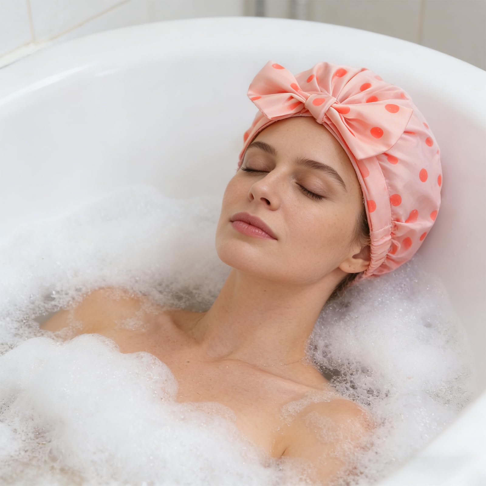 Bonnet de Douche pour Femme, Bonnet de Douche Imperméable Réutilisable Femme, Elastique Double Couche, pour cheveux Longs Courts Bouclés