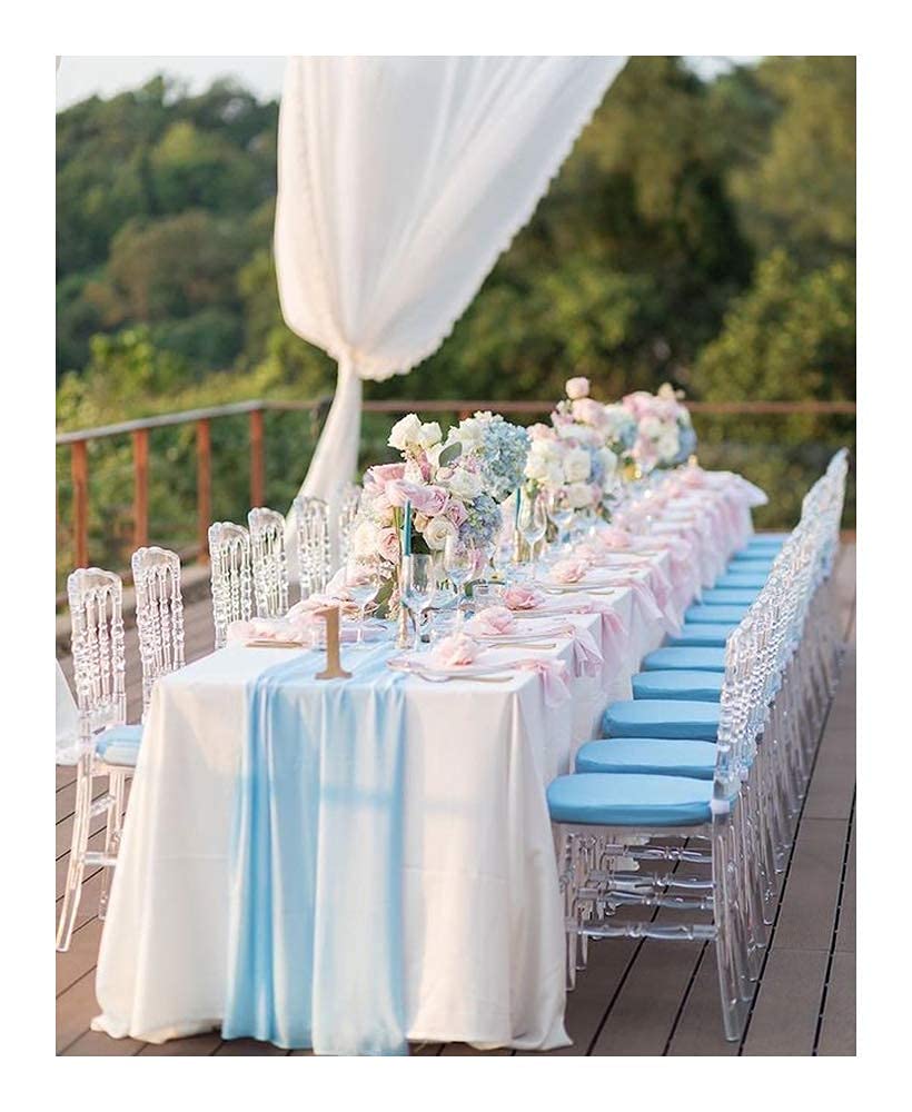 Chiffon-Tischläufer, 3 m, Blau, durchscheinend, rustikal, Hochzeits-Tischläufer, elegante Brautparty-Dekorationen, 68 x 305 cm, 10 Stück