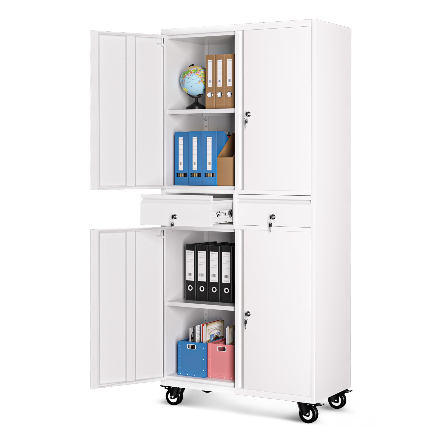 Garvee Metal Storage Cabinet, 73 Inch Garage Storage with Locking Doors and Adjustable Shelves, Heavy Duty Tool Cabinet with 2 Drawers