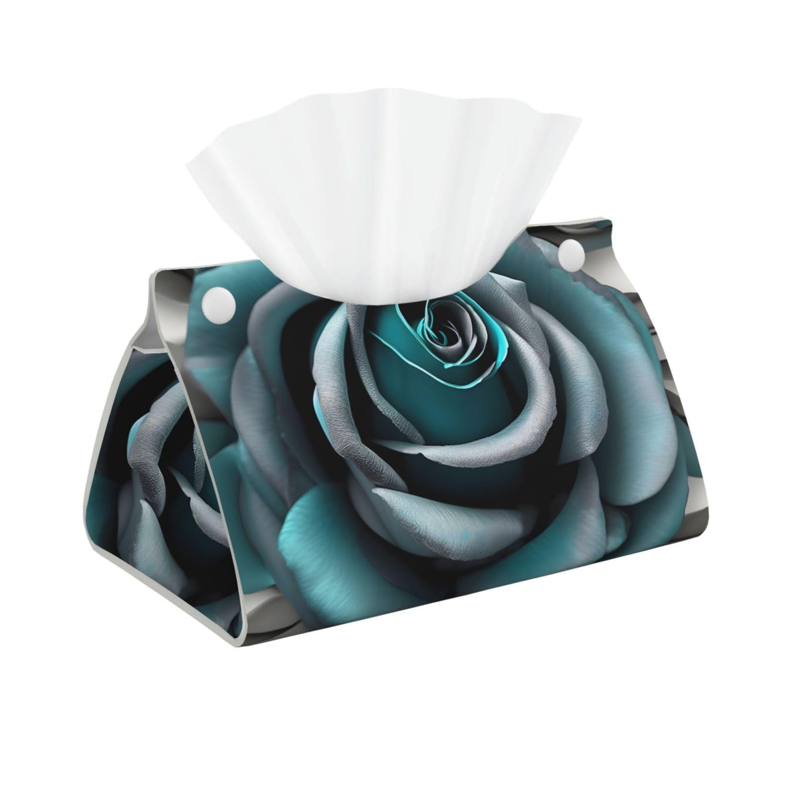 Teal Gray Rose Print Long Tissue Box Cover Tissue Dispenser Box For Living Room, Office, Car, Bathroom
