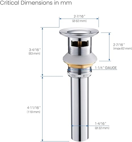 Miniatura 8 de KIBI Desagüe desplegable para lavabo de baño con desbordamiento  Tapón de drenaje de tocador con diseño de cubierta pequeña para fregaderos de