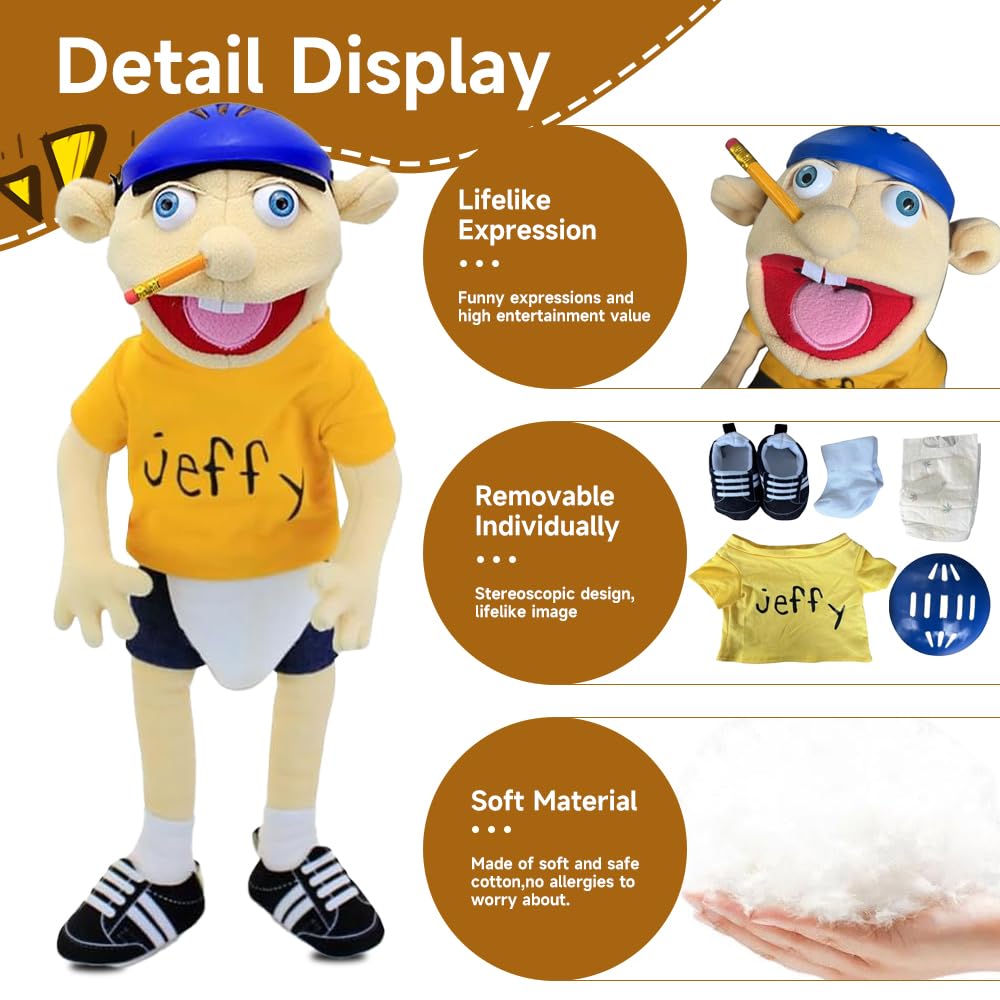 Dhqkqg Jeffy Puppet Plush Toy Doll, 60cm Jeffy Hand Puppet for Play House Funny Puppet's Toy, for Party Role-Playing - Image 4