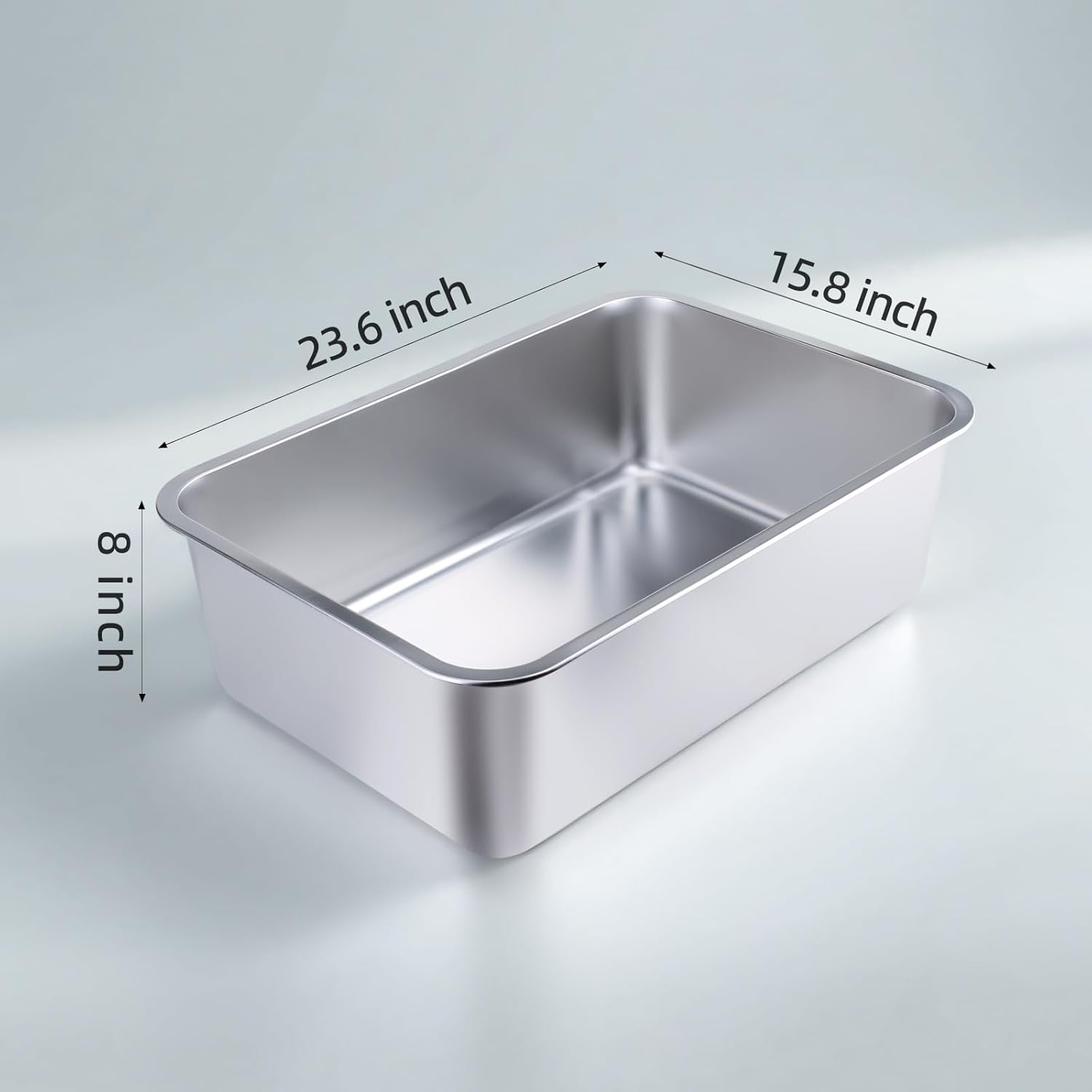 Stainless Steel Cat Litter Box - Large Metal High-Sided Pan for Cats, Pets, Non-Stick, Odor-Free, Easy to Clean, Splash-Proof, Durable (23.6" L x 15.8" W x 8" H)