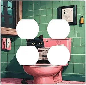 Decorative Outlet Covers Funny Black Cat Newspaper Pink Toilet 2 Gang Wall Plate Cover Double Duplex Receptacle Two Switch Light Switch Cover Plate Jumbo Dual Faceplate