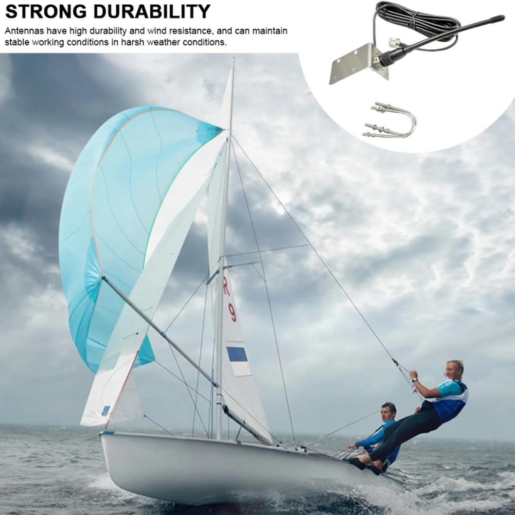 Antena Marina VHF de 156-163 MHz, Impermeable, con Mástil y Cable RG-58 de 5 M/16,4 Pies, Soporte en Forma de L para, Velero y