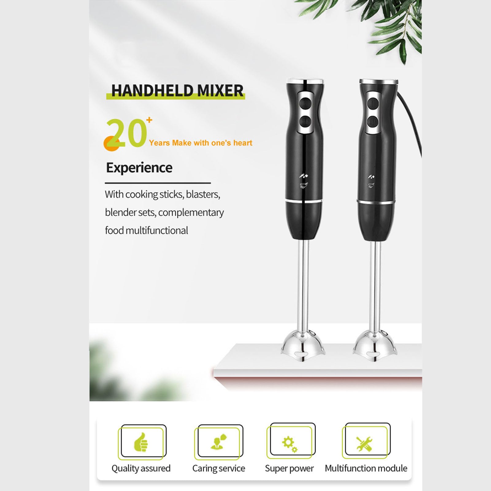 Fockety Blender Ręczny, Mocny Elektryczny Ręczny Blender Zanurzeniowy 4 w 1 ze Stali Nierdzewnej, Przenośny Mikser z Rozdrabniaczem o Pojemności 600 Ml i trzepaczką do Zup (wtyczka UE)