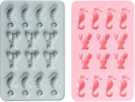 HiParty 2Pcs Seahorse & Lobster Chocolate Candy Molds, Under the Sea Silicone Mold for Fat Bomb Fondant Cake Decorating Mini Soap Crayon Melt Ice Cube Tray