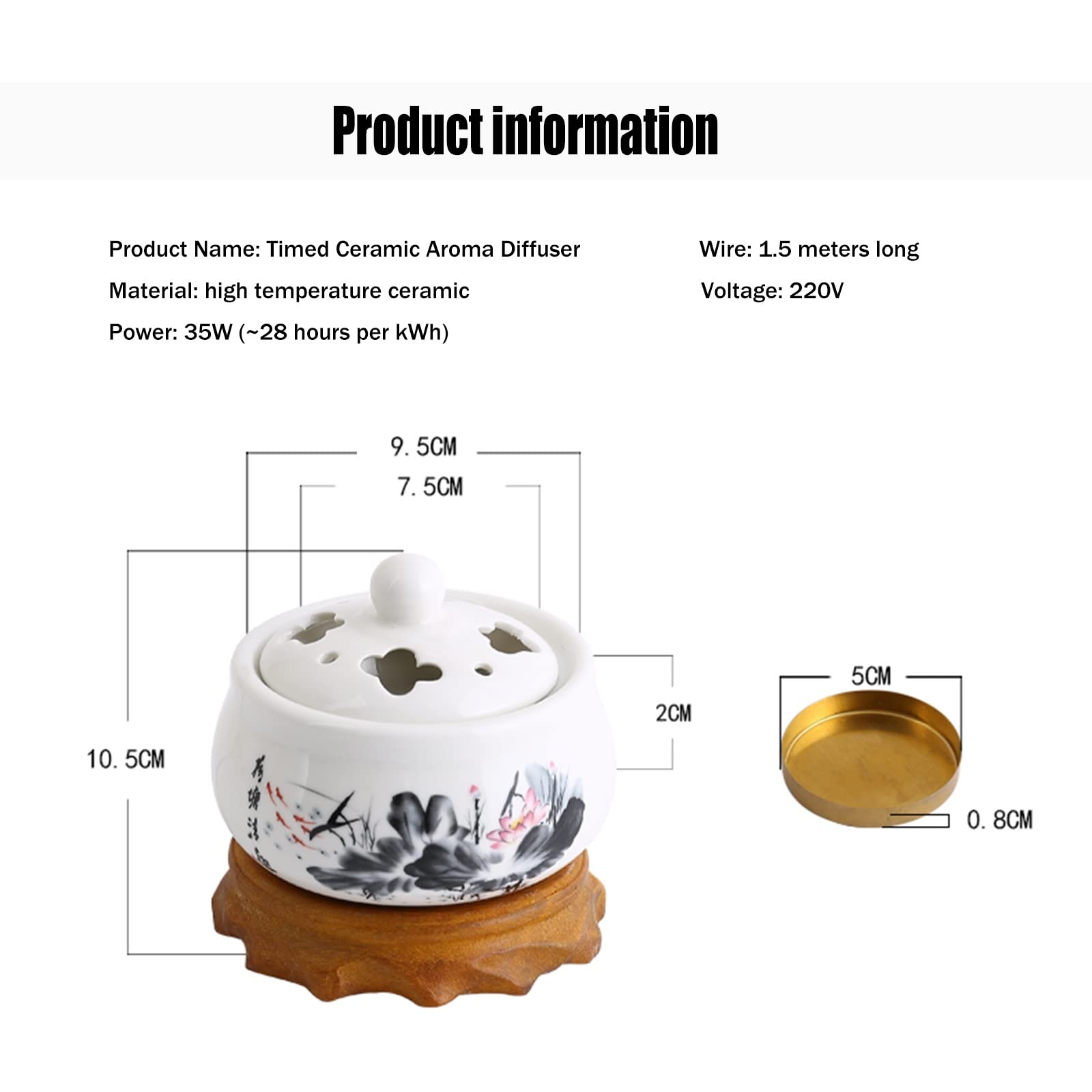 Elettrico a Tempo Portaincenso, Temperatura Regolabile Ceramica Bruciatori for Oli Essenziali,Agarwood Resina di incenso Olio Profumato Scalda Profumato for Casa/Ufficio/Bar