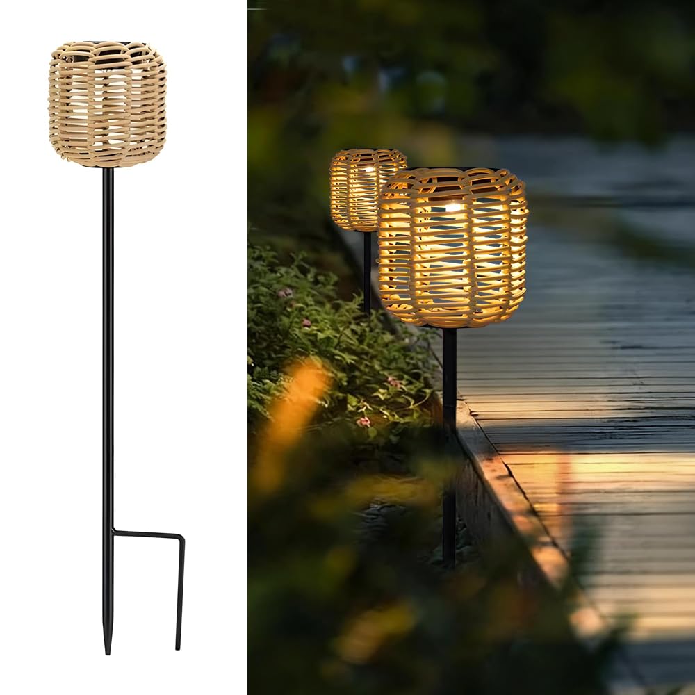 Rattan Solarleuchten für Außen, Solarstecker für Außen Garten, Solarlampen für Au-ßen Garten, Wasserdichtes Solar Gartenstecker, LED Gartenleuchten Solar für Rasen Terrasse Hof Patio Deko