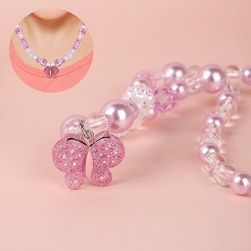 Miniatura 5 de Annilubaby Juego de joyas de mariposa, joyería para niños para niñas, incluye collar, pulsera, anillo elástico, joyería de juego para niños