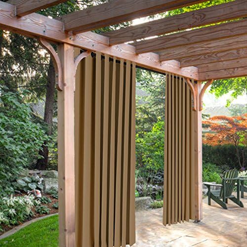 SeeSaw Home Mildew Resistant Thermal Insulated Outdoor Curtains/Draperies for Patio or Front Porch Eyelet Grommet, 52W By 96L Inch, 1 Panel, Wheat