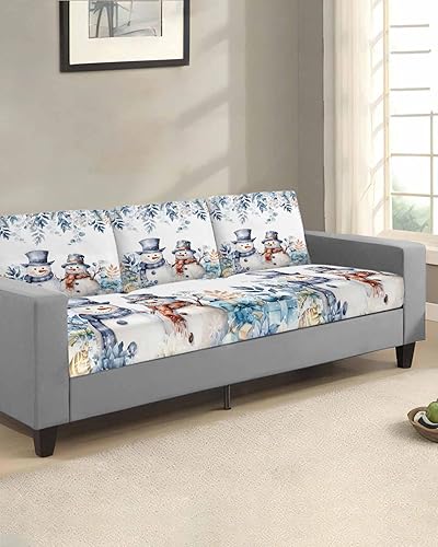 Miniatura 2 de Fundas de cojín elásticas de eucalipto de muñeco de nieve para sofá, seccional/individual/L/T, funda protectora para muebles con parte inferior