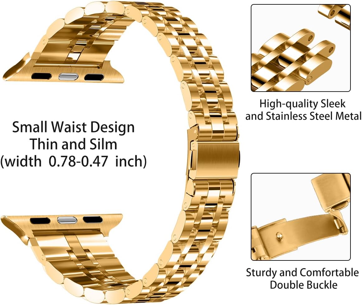 Slim Metal Bands Compatible with Apple Watch 40mm 38mm 41mm 42mm 44mm 45mm, Metal Stainless Steel Chain Strap for Women iWatch Series 9 8 7 6 5 4 3 2 1 SE - Image 3