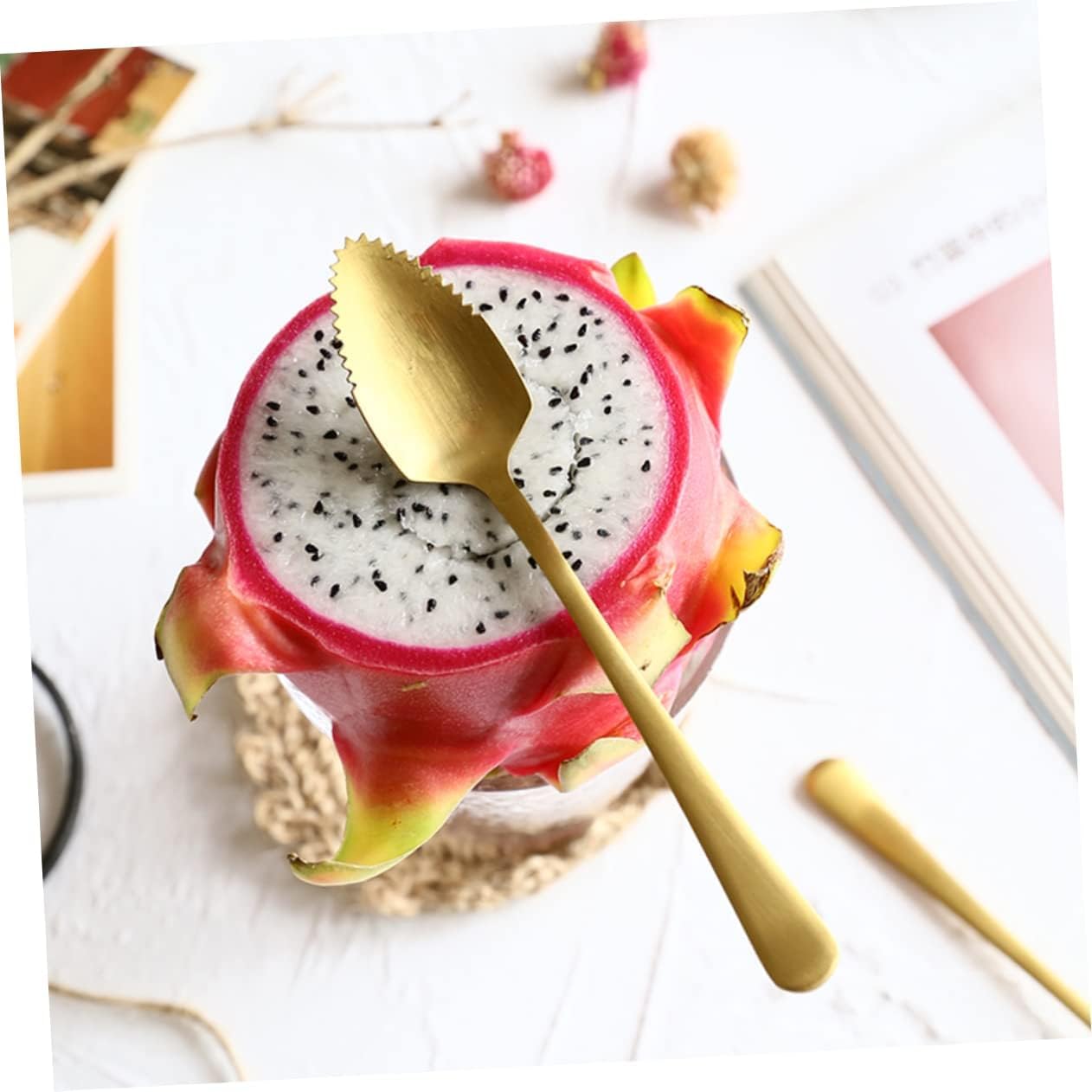 Forchette da Cena 6 Pezzi Coltello Forchetta Cucchiaio Set di Posate in Acciaio Inossidabile Set di Posate da Dessert per La Cucina di Casa Set di Posate Portatili,Gold-5 PCS