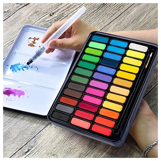 Stationery Island Set de pintura de Acuarela portatil, 36 Colores Caja Acuarelas Profesionales 1 Pincel de Acuarela 1 Paleta Acuarela para Niños, Principiantes Lata de Viaje
