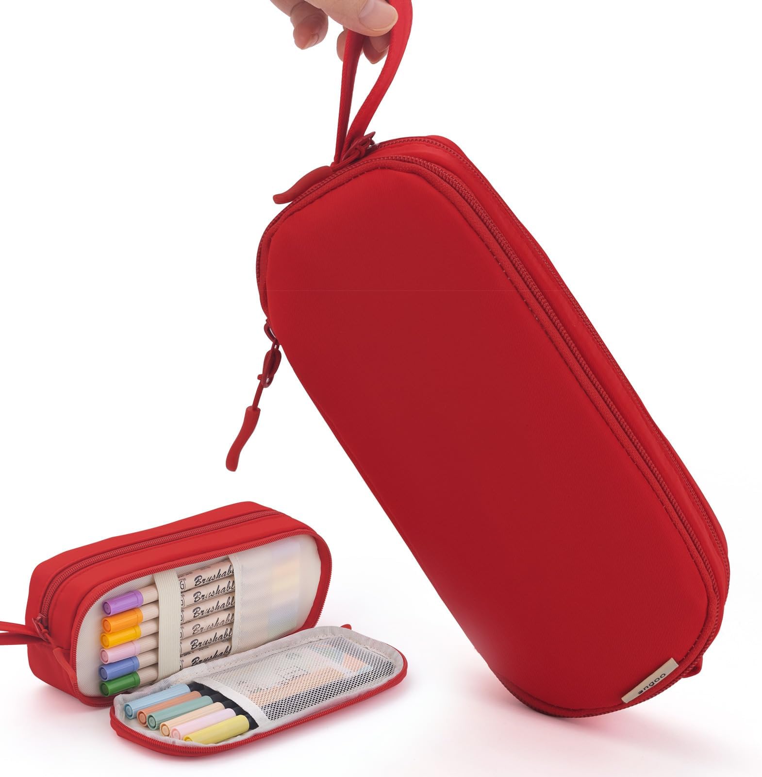 EASTHILLSmall Pencil Case with Handle Pen Pouch School Supplies Soft Pencil bag for Teen Girls-Red