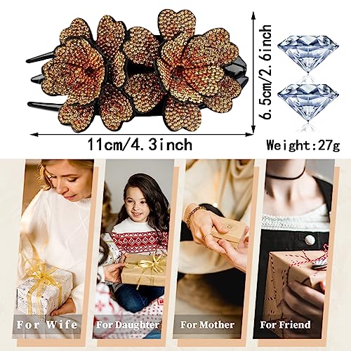 Pack de 4 Pinzas de Pelo Grandes con Doble Flor de Cristal Rhinestone, Clips de Pelo Decorativos para Mujeres para Cabello Grueso miniatura 7