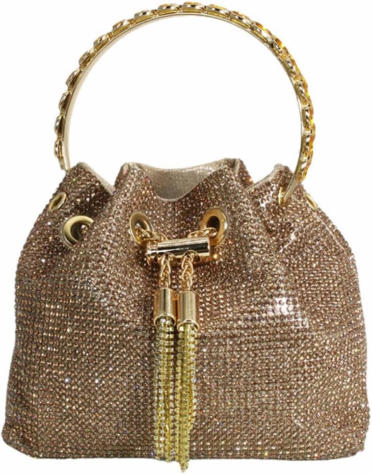 DJBM Ladies Full Diamonds Bucket Handbag Rhinestone Evening Bag Bling Clutch Purse for Women Party Prom Cocktail Wedding