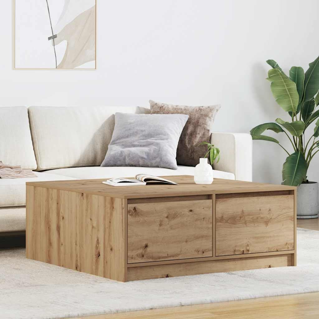 Table basse salon design chêne artisanal meuble de rangement noble 100cm