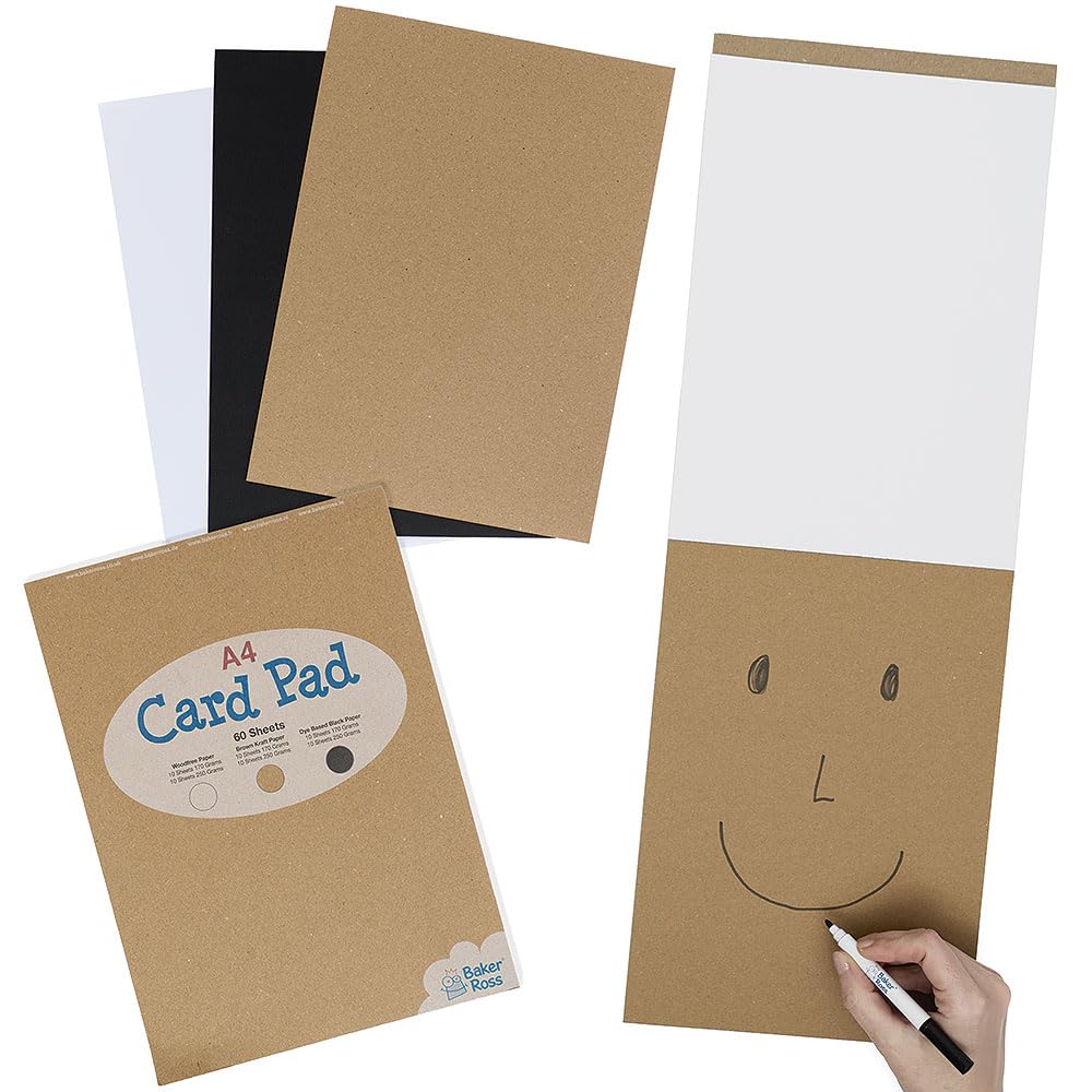Baker Ross VC194 A4 Card & Paper Drawing Pad 60 Pages - Each, Mixed Colour Art Pad
