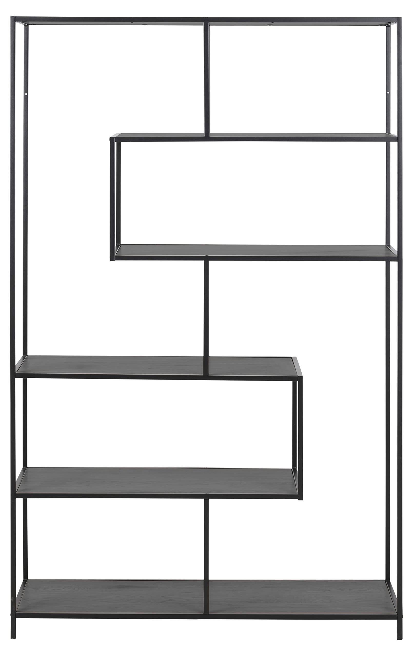 AC Design Furniture Jörn asymetryczny regał na książki z 5 półkami, wys. : 185 x szer.: 114 x głęb.: 35 cm, czarny jesion/czarny, drewno/metal, 1 szt.
