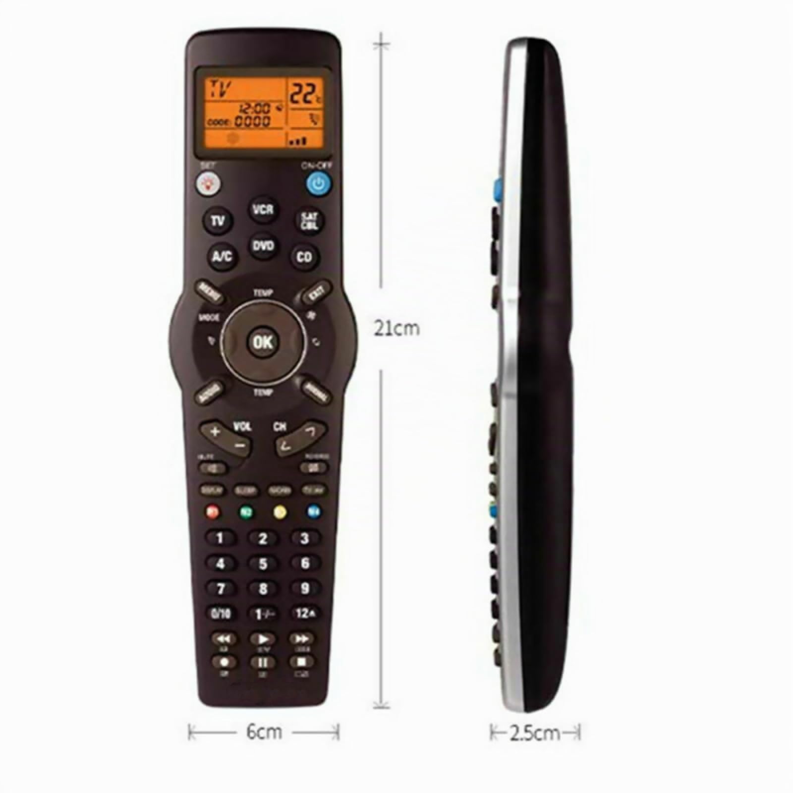 CHICHIYANG Télécommande Universelle 6 en 1 avec Écran LCD et Fonction d'Apprentissage, Matériau ABS pour TV/TXT, DVD, CD, Magnétoscope, SAT/Câble, A/C