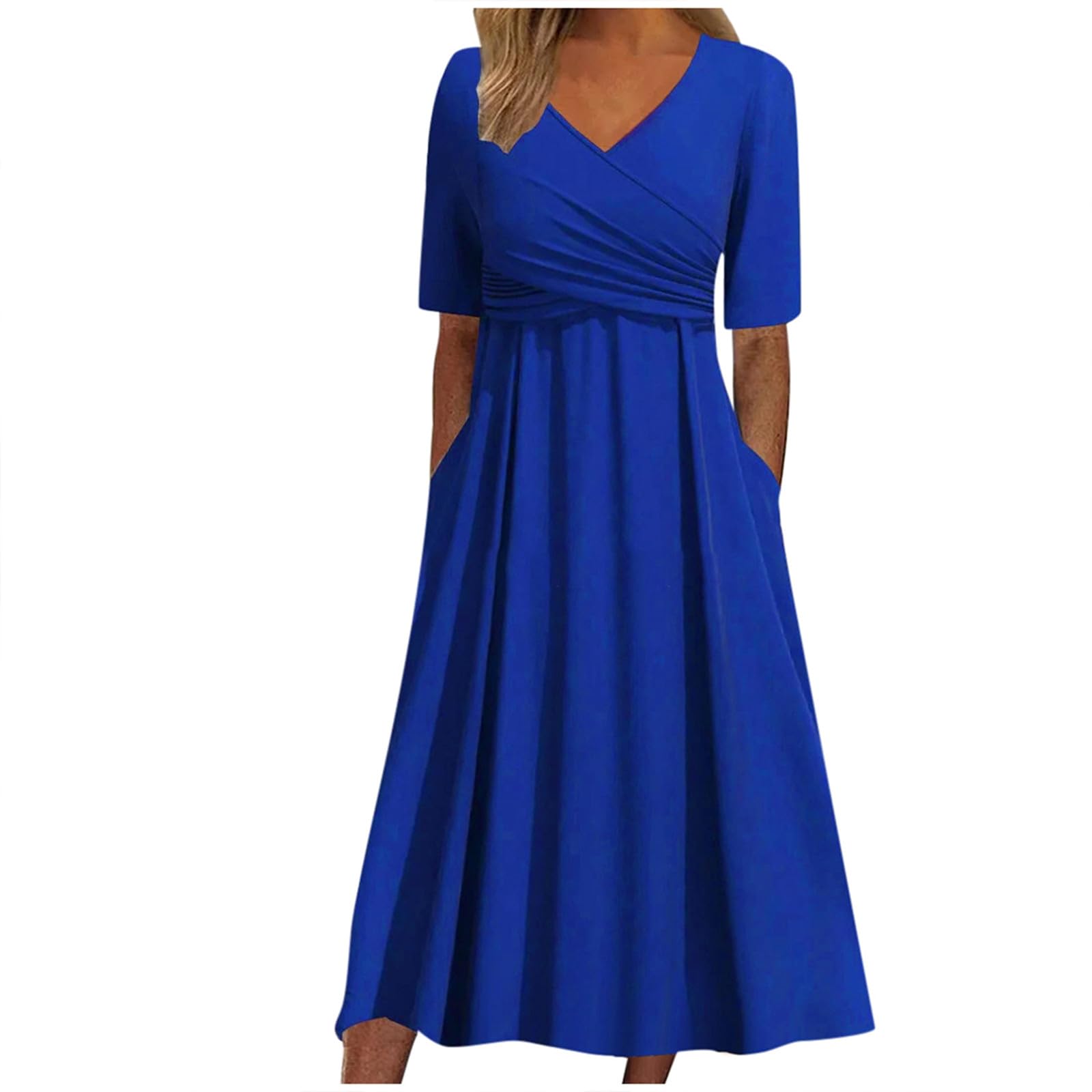 Abito estivo da donna Abiti Categoria prodotto Donna Casual Scollo a V Manica corta Abito Sciolto Spiaggia Gonna lunga – Elegante abbigliamento quotidiano per