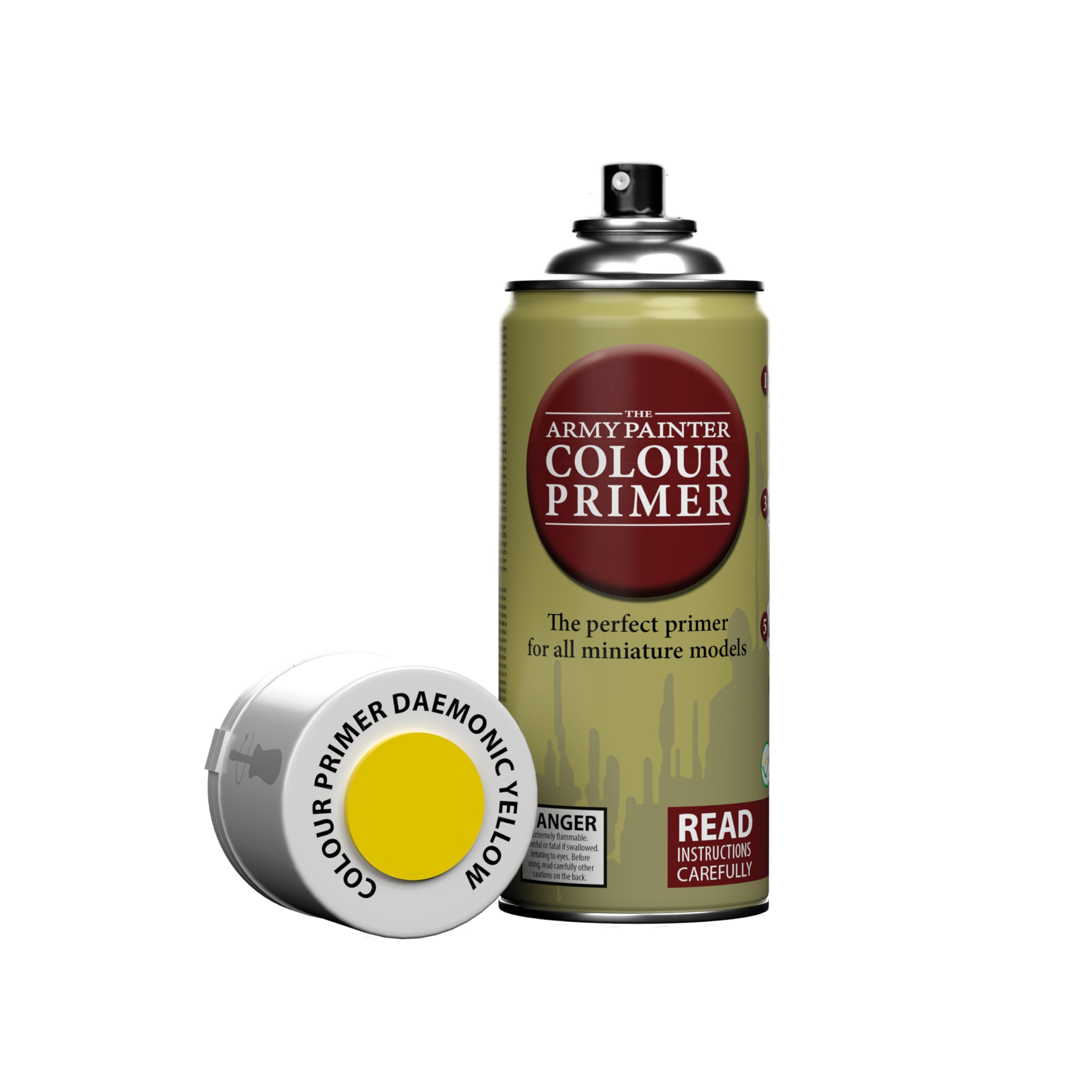 The Army Painter Colour Primer Daemonic Yellow, 400 mL Acrylic Spray Primer, Spray Paint Basecoat for Miniature Priming, Tabletop Roleplaying, Boardgames, and Wargames Miniature Modelling