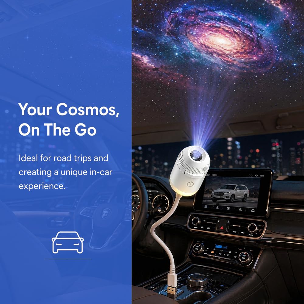 Proiettore di luce notturna olografica HD Smart Dynamic con 12 dischi di proiezione, 360° proiettore di stelle HD Plug and Play, proiettore stellare galassia regolabile