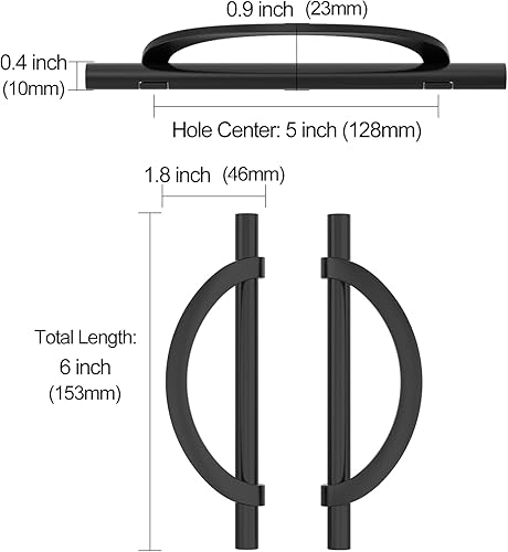 Miniatura 3 de Paquete de 10 manijas de gabinete de cocina color negro mate de 5 pulgadas, tiradores de gabinete de media luna, manijas de cocina para gabinetes,