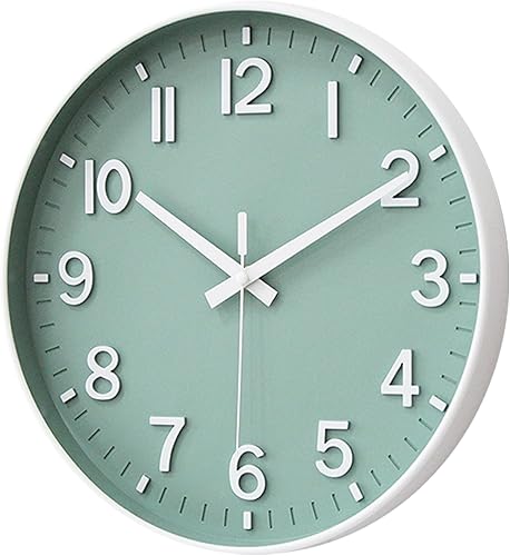 Miniatura 2 de HZDHCLH Reloj de pared con pilas, reloj de pared verde, reloj de pared de 12 pulgadas, silencioso, sin tictac, números 3D modernos para cocina,