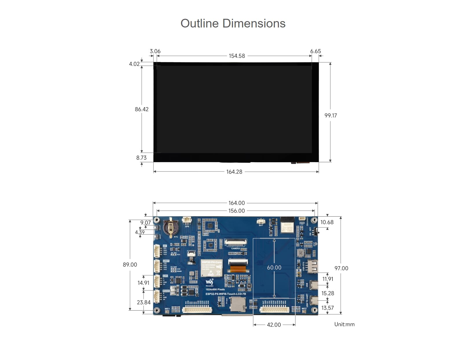 ESP32-P4-WIFI6 7inch 5-Point Touch Display Development Board 1024 × 600 Resolution IPS Display Capacitive Touch Screen,Onboard ESP32-C6-MINI Module, Supports AI Speech Interaction
