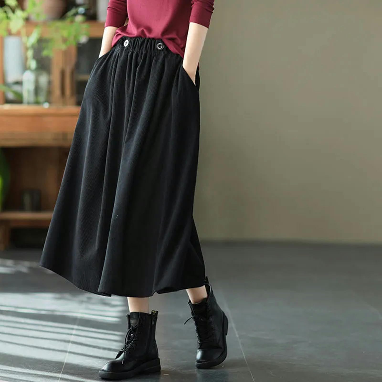 Rock Damen Cordröcke Lang Für Frauen Herbst Winter Midi Rock Elegante Frau