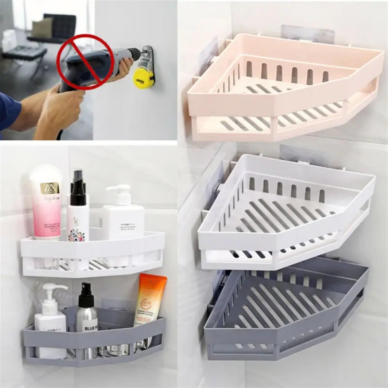 Duschablage 2 stücke Saugnapf Wand Dreieckige Dusche Caddy Regal Badezimmer Ecke Bad Rack Lagerung Inhaber Organizer Regale