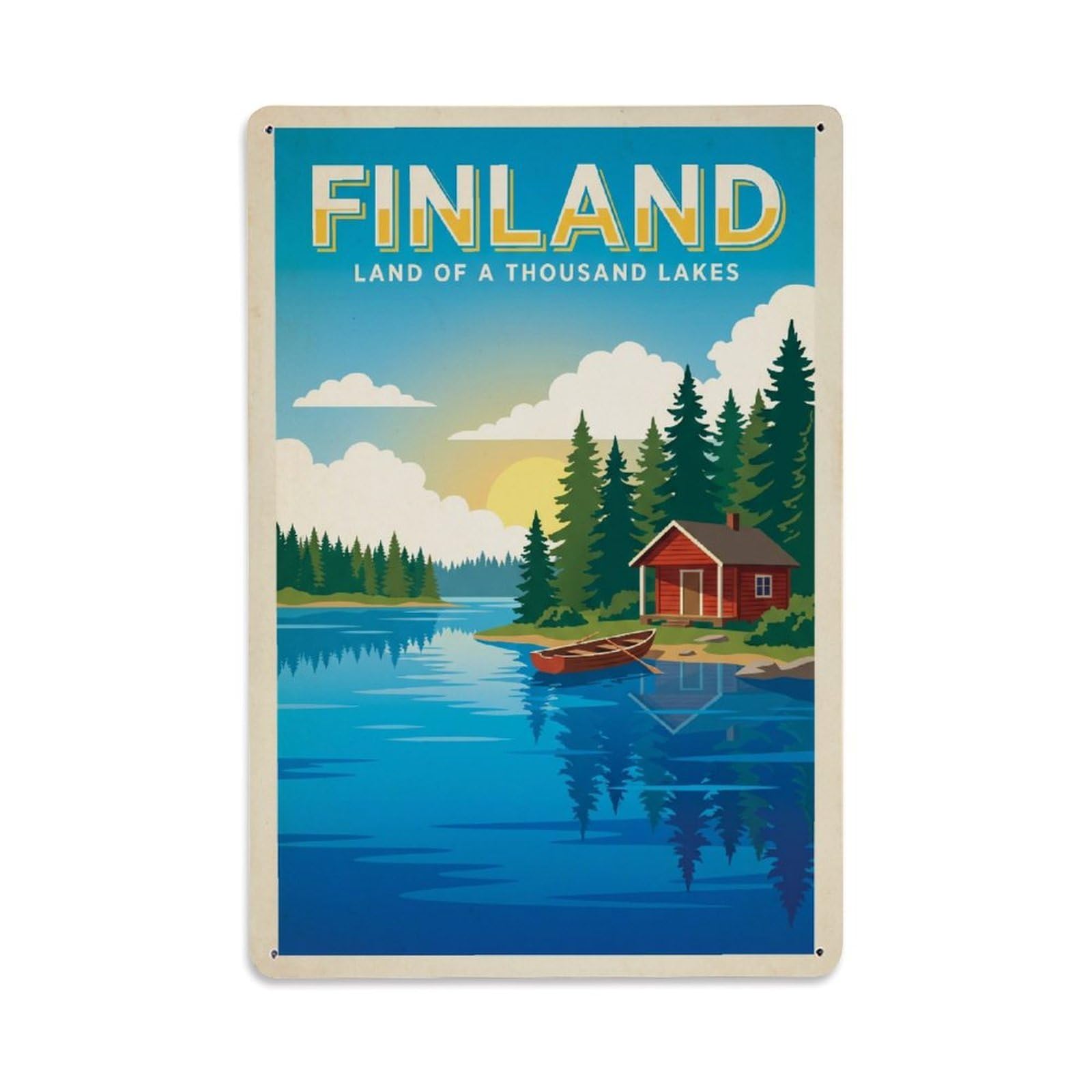 Olhnbad Style Finland Lake Cabin Mountain Travel Wilderness Metal Tin Sign