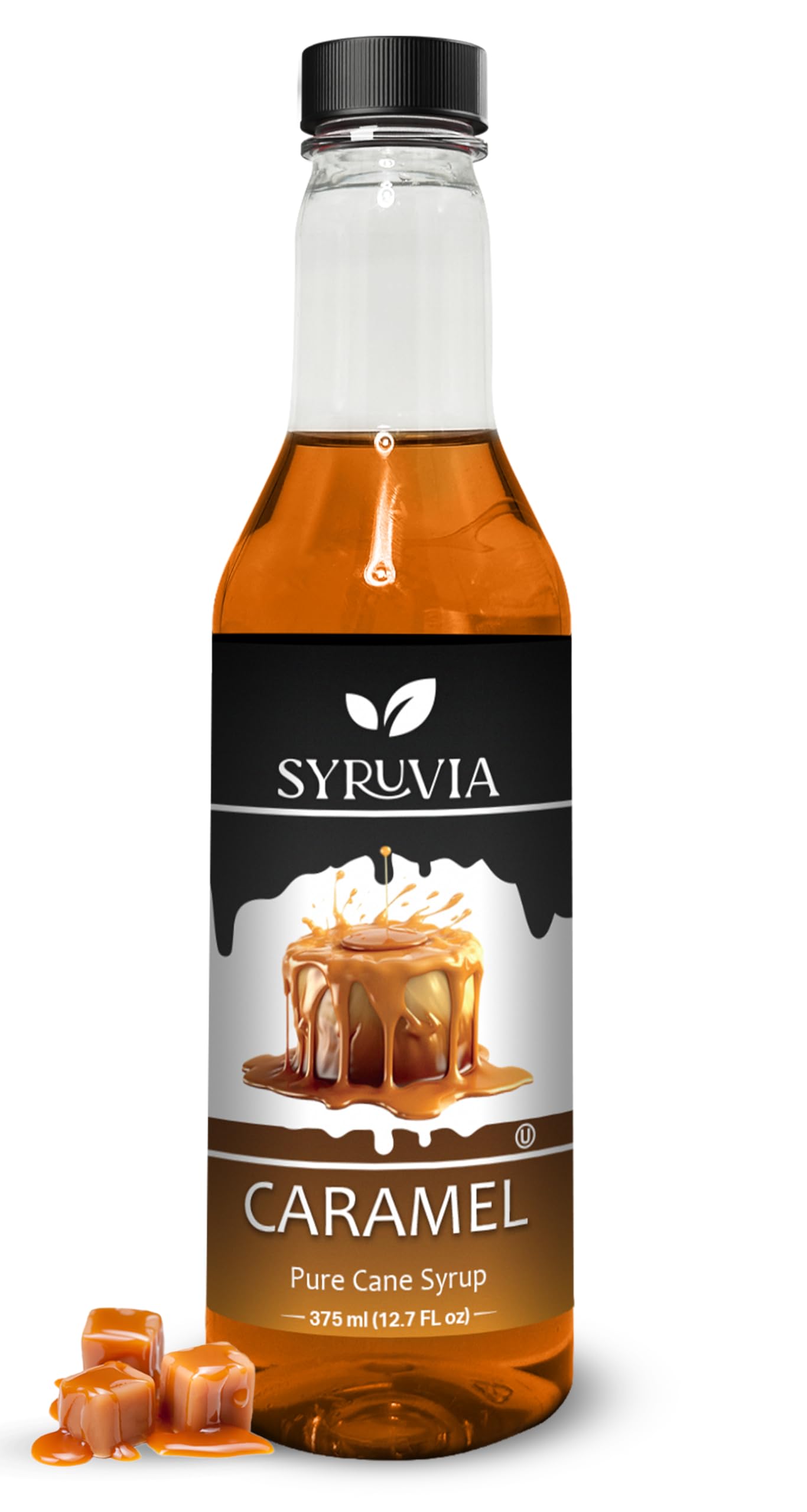 Syruvia Caramel Coffee Syrup - 12.7 fl oz Premium Coffee Flavoring Syrup - Kosher Coffee Syrups, Gluten Free, No Coloring, Perfect for Drinks, Soda, Shakes, Desserts, and More.