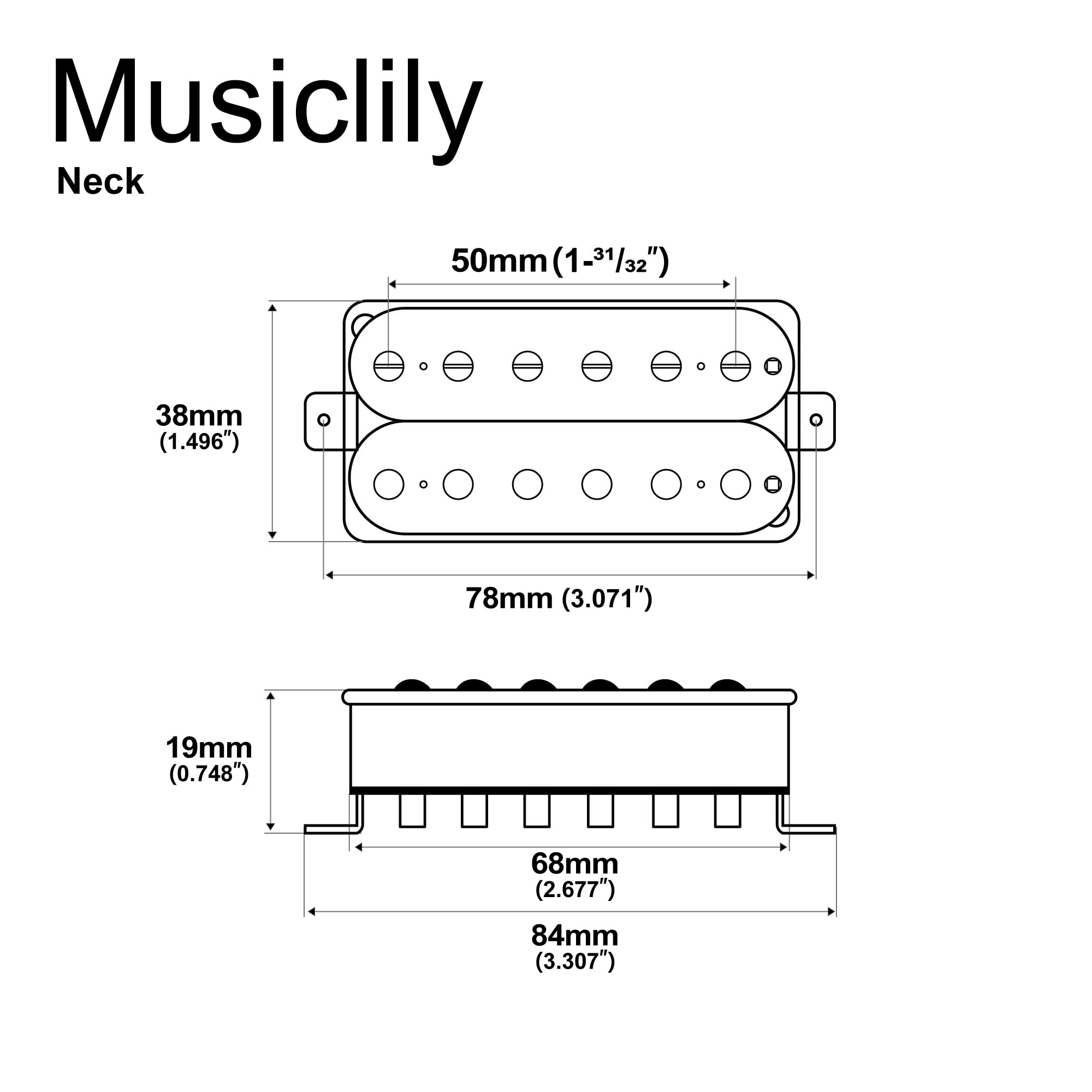 Musiclily Pro LP-OBLA Alnico 5 Humbucker Manico Pickup per Chitarra Elettrica, Nero