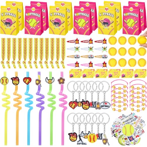 Gifts2U Softball Party Favors, 146 Pcs Softball Goodie Bags Stuffers with Charm Bracelet, Stress Balls, Stickers, Keychain and Softball Accessories, Gifts Bulk for Team Girls Birthday Party.