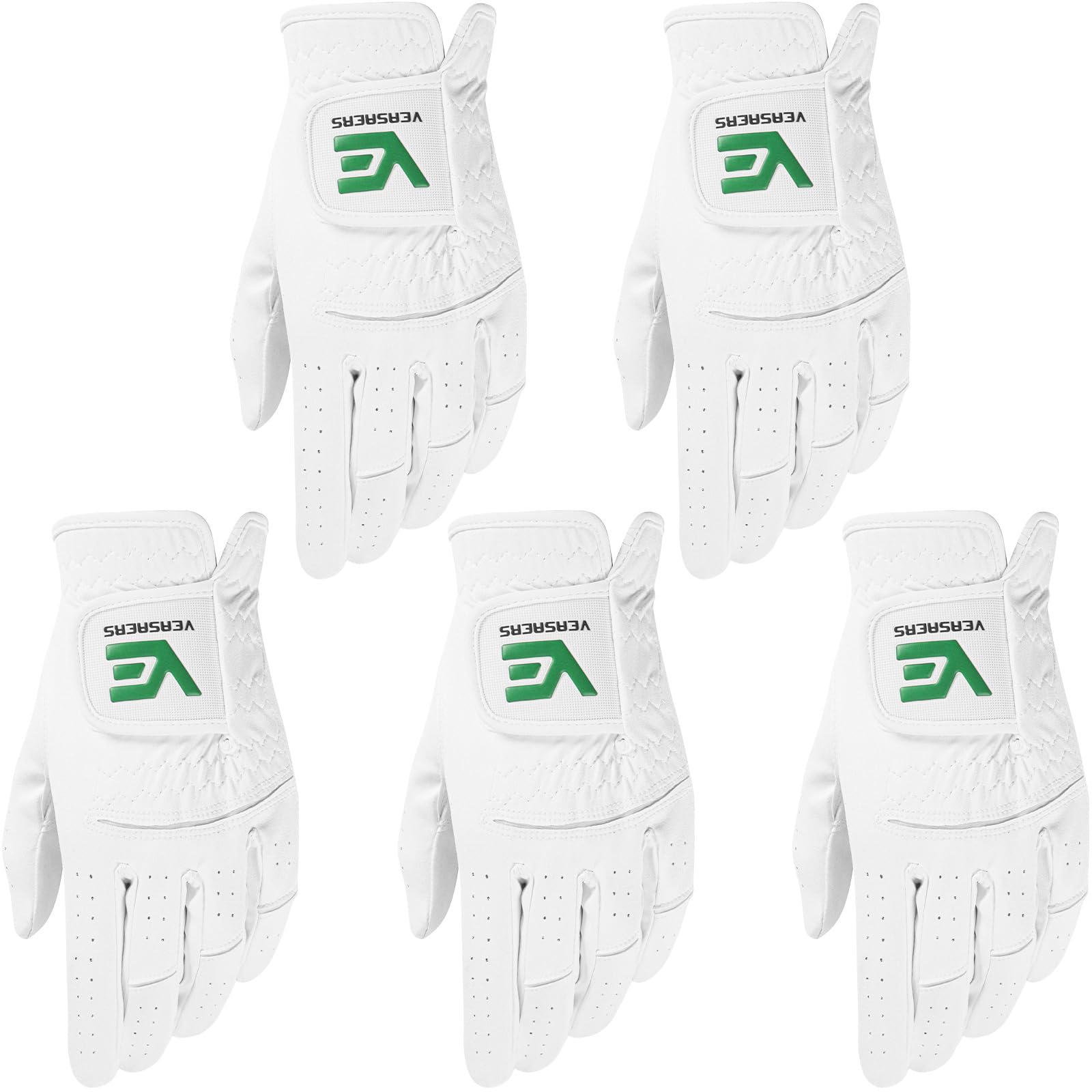 VEASAERS Golf Gloves Men Left Right Hand Value 5 Pack, Rain Grip All Weather Enhance Performance Comfortable, Fit Size Small Medium ML Large XL