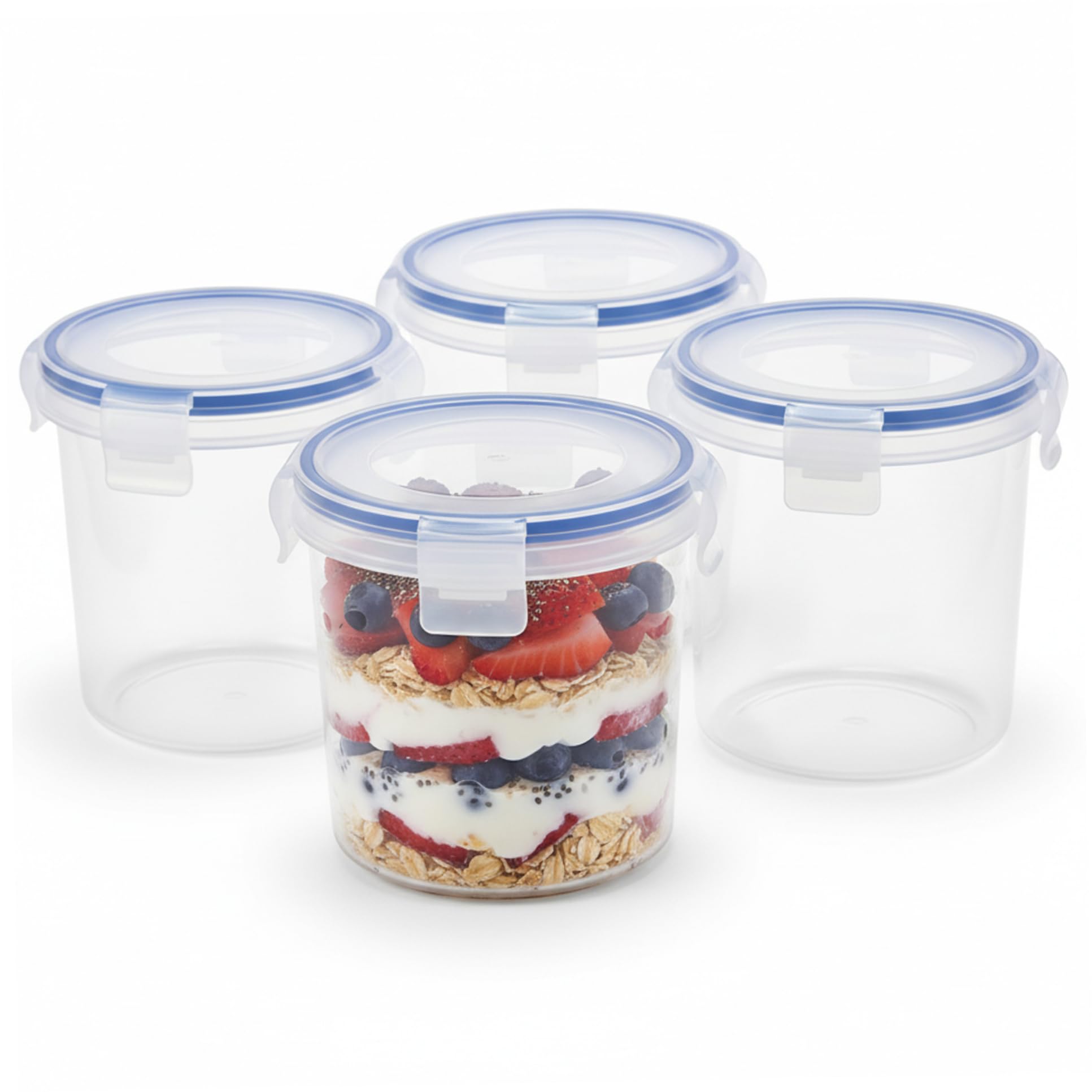 CAKEEYUM Overnight Oats Jar 4-Pack Overnight Oats Containers with Lids 16oz Plastic Meal Prep Container Airtight Snap Lock Storage Jars for Cereal Snacks Salad