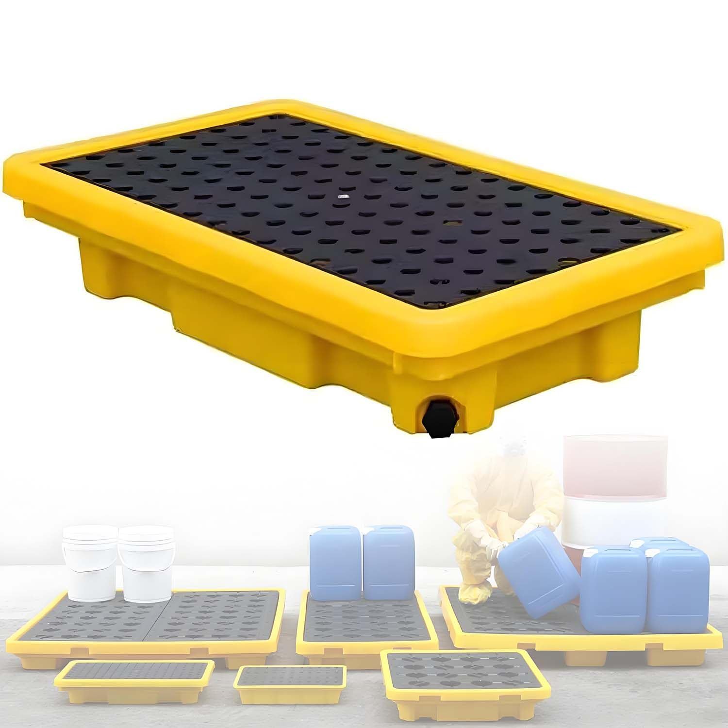 Aioneer Spill Containment Pallet Modular Spill Containment Tray Platform With Drain Outlet, Drum Modular Platform, Sump Containment Tray, Drum Spill Containment Pallet