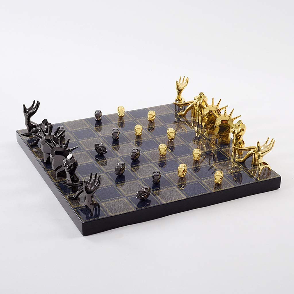MU Scacchi in Metallo Scacchi Pezzi Solidi Di Legno Scacchiera High Grade Giochi Di Scacchi Professionali Set Soggiorno Regalo Del Mestiere Ornamenti Chess Set,Nero
