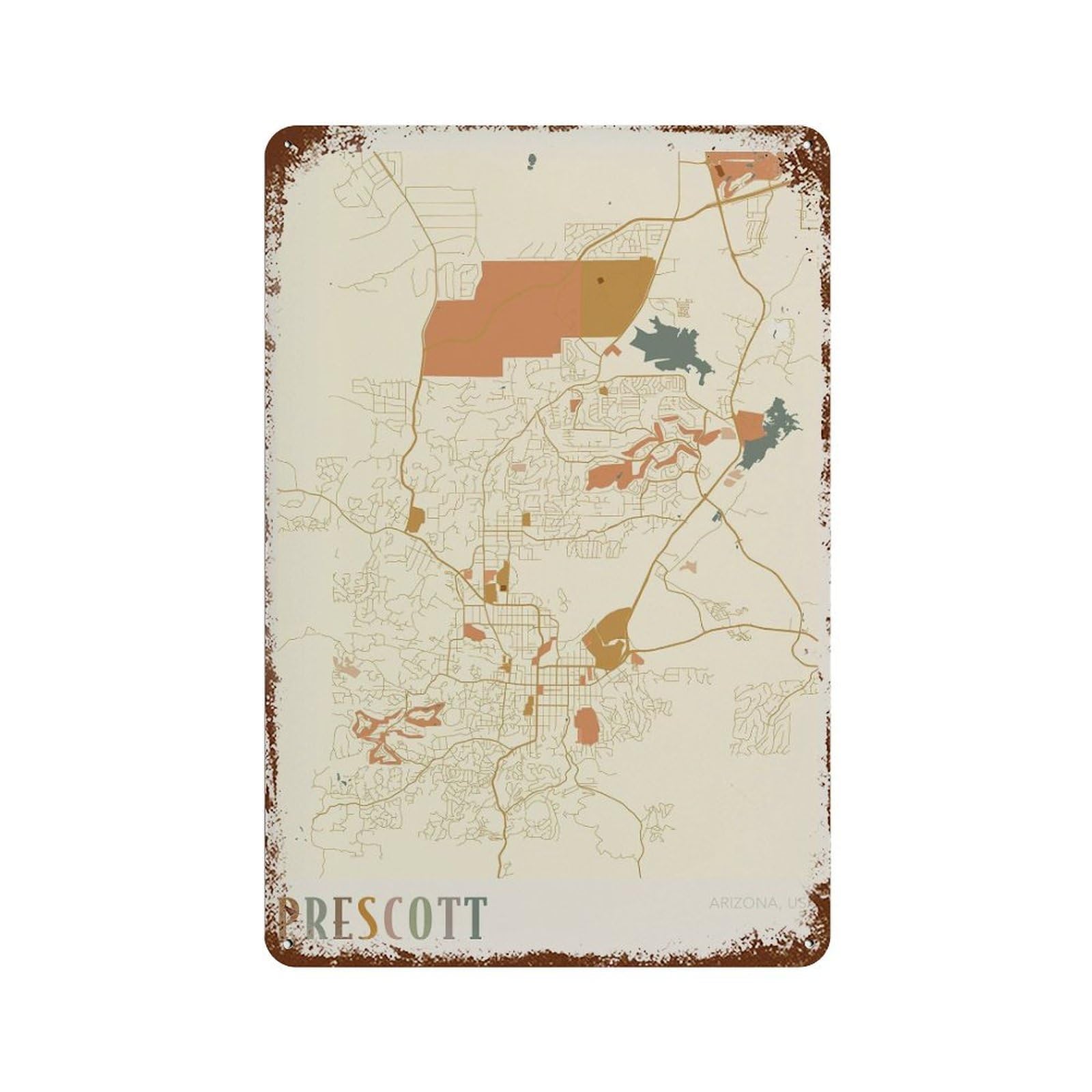 xiaoxiaoshen Prescott Map Arizona Travel Gift Boho for Lawyer Wall Decor Art Metal Tin Poster Modern Home Decor Art Home Bar Shop Decorations Vintage Sign 30x20cm