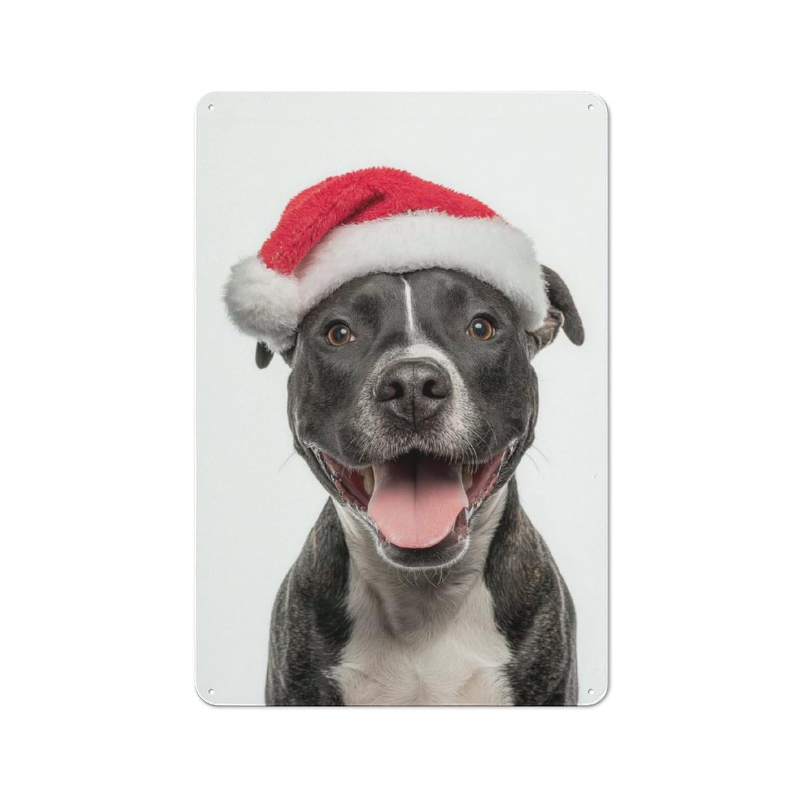 Junmoney Staffordshire Bull Terrier Dog With Santa Hat Rustic Metal Sign 30X20cm For Kitchen Or Home Bar, Gift For Kitchen Decor Lovers During The Christmas Season