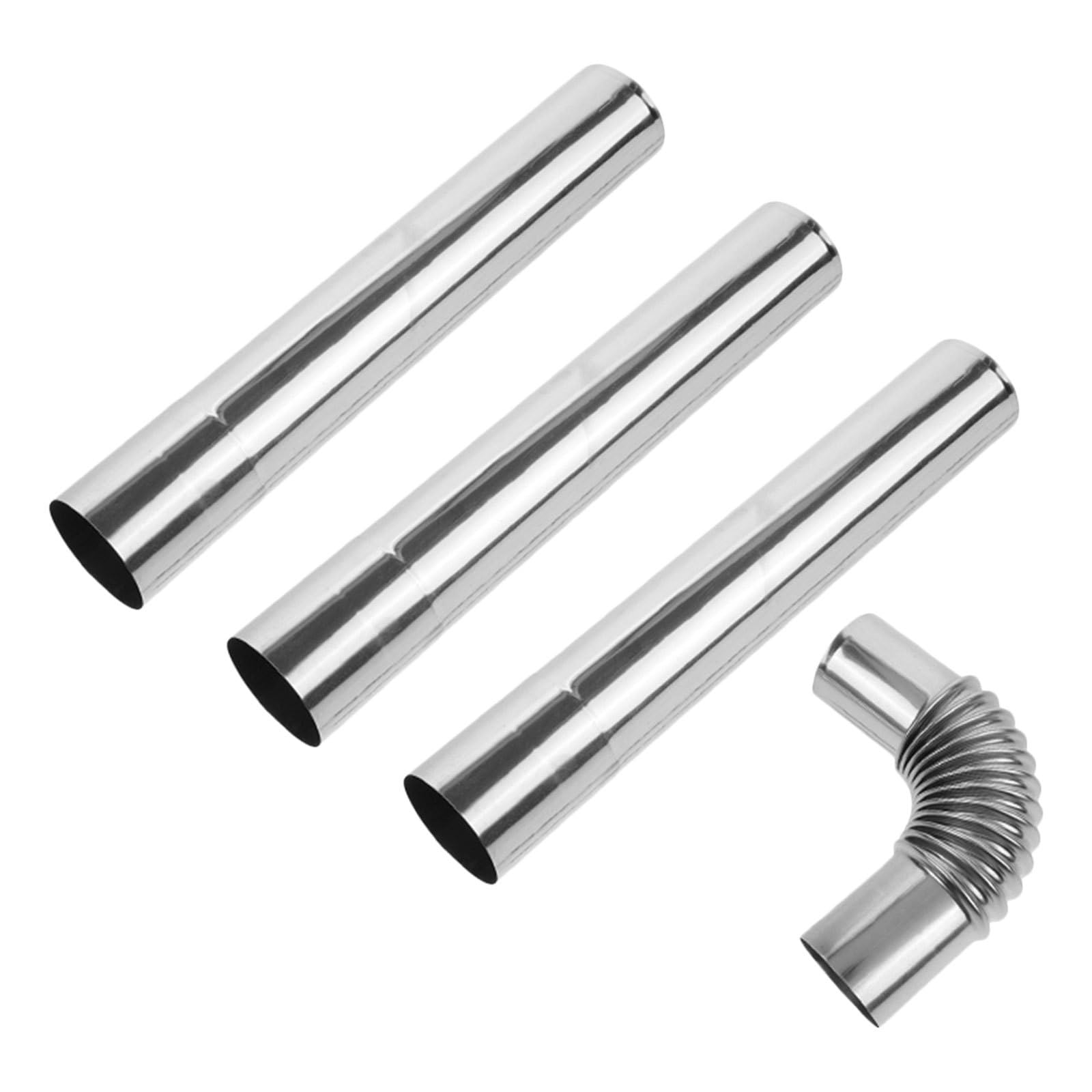 Tubo per Stufa Stufa in Acciaio Inox 4 Pezzi, Argento | Sistema di Canna Fumaria, Uso Interno e Campeggio, Resistenza All'ossidazione, Tenuta e Manutenzione Semplice