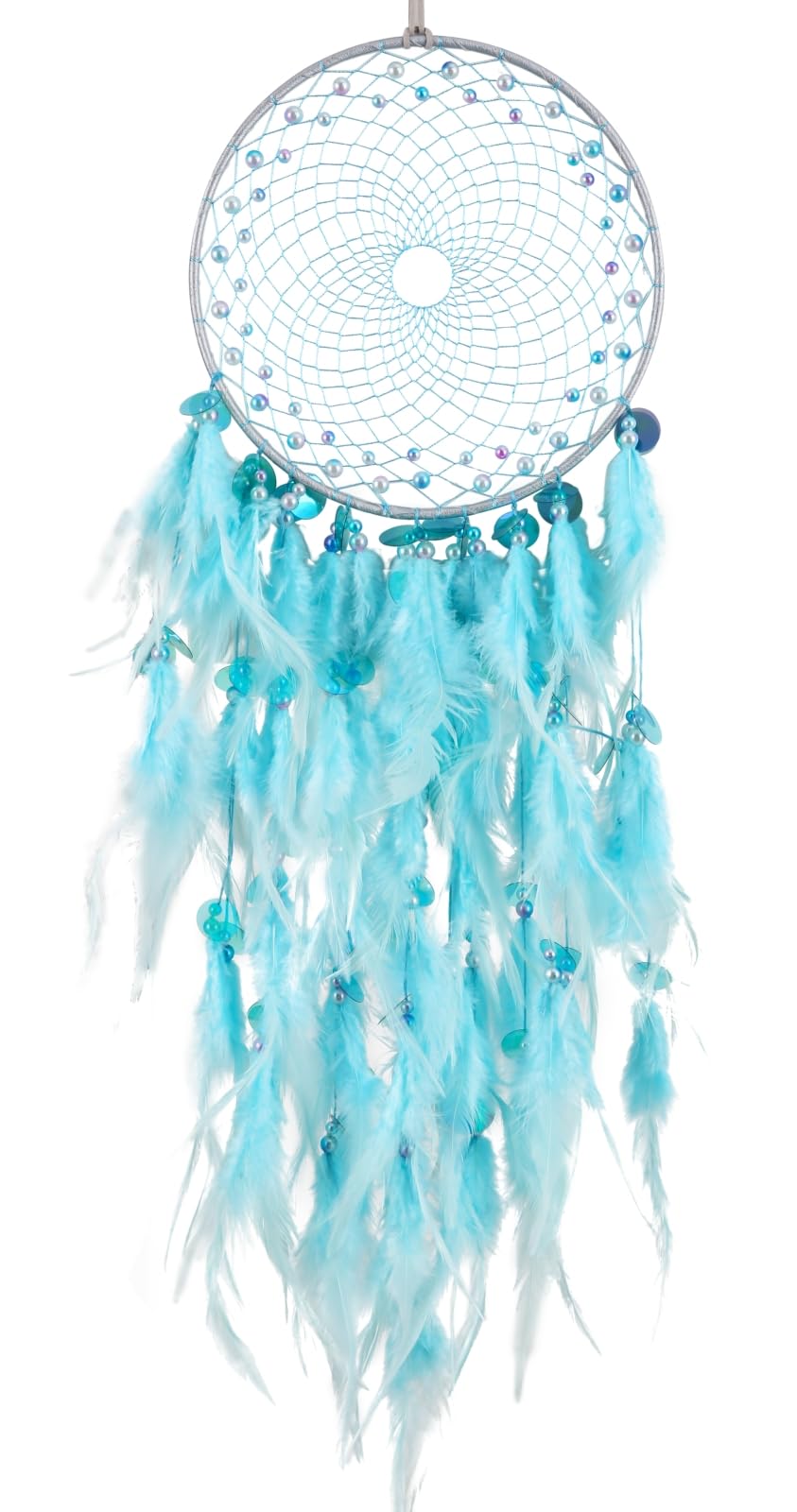Atrapasueños grande, atrapasueños de plumas naturales, atrapasueños de perlas de cristal ABS, hecho a mano para colgar adornos, decoración de pared de dormitorio, decoración de árbol de Navidad,
