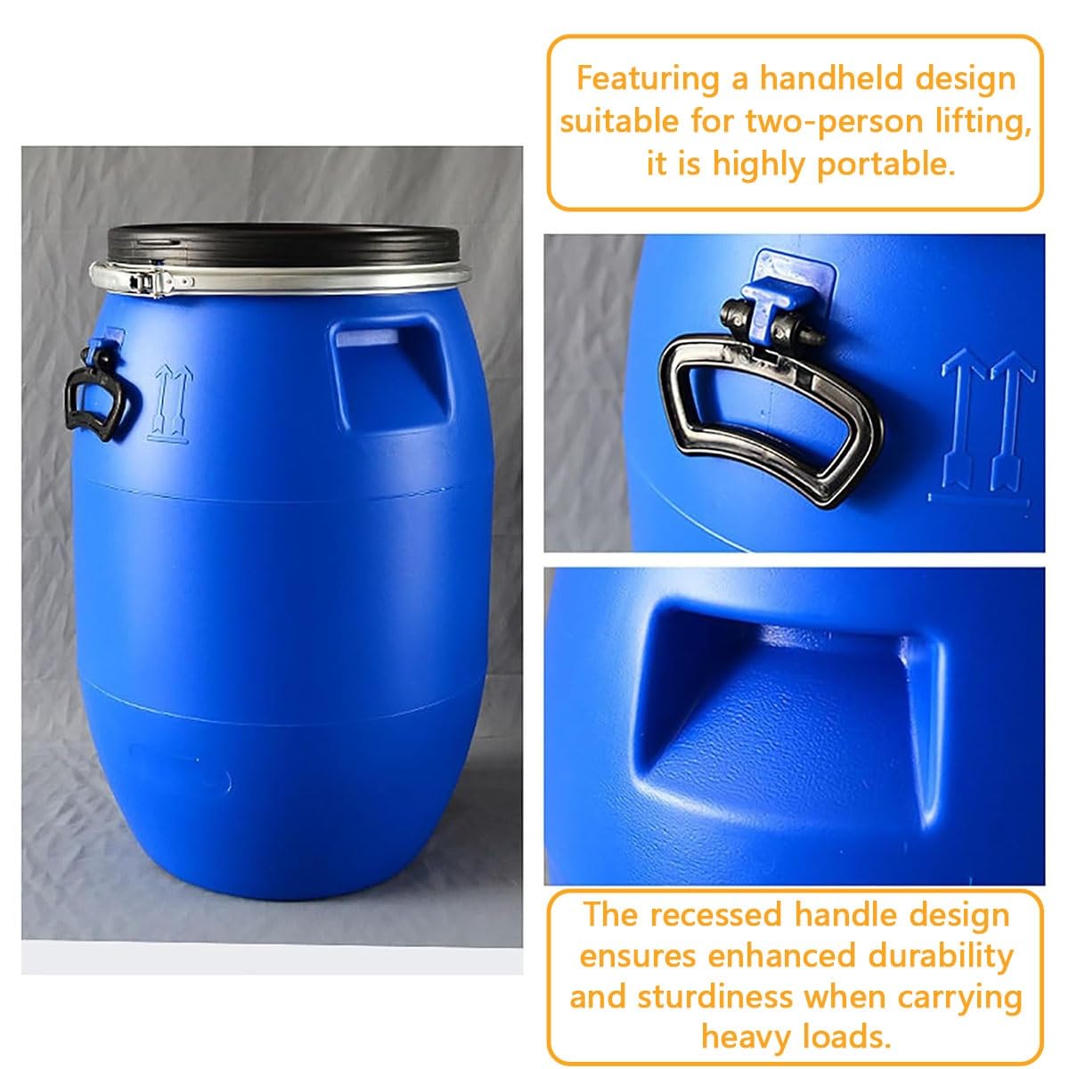 Schweres Lebensmittel-Wasserfass Mit Deckel Und Spannring, Wasserfass Aus Kunststoff Lebensmittelecht, Für Industriespeicherung Und Regenwassersammlung(30l)
