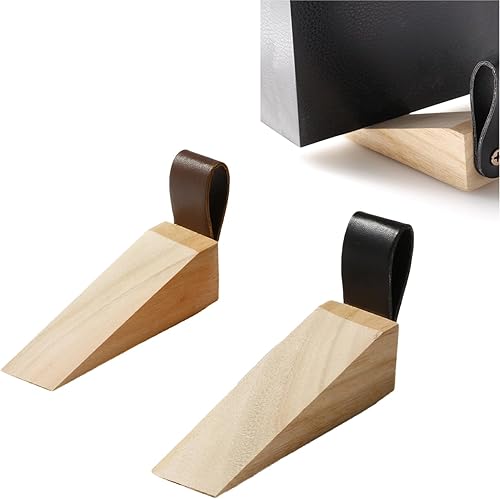 Paquete de 2 topes de madera maciza antideslizante para puerta, resistentes y duraderos, para costuras inferiores de puerta (0.2 a 1.18 pulgadas)