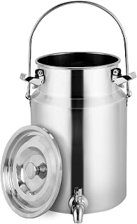 304 Stainless Steel Milk Can with Spigot 1.3 Gallon 5 Liter Metal Water Beverage Drink Dispenser Milk Pail Bucket for Milk Wine Oil